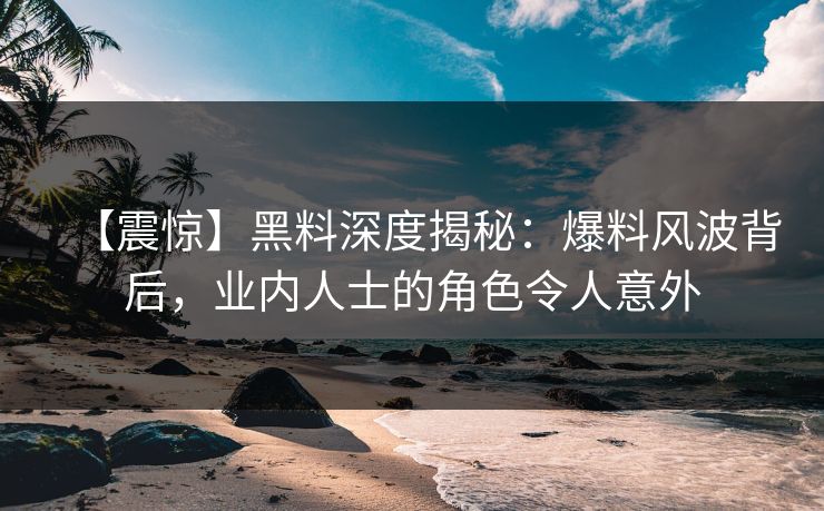 【震惊】黑料深度揭秘：爆料风波背后，业内人士的角色令人意外