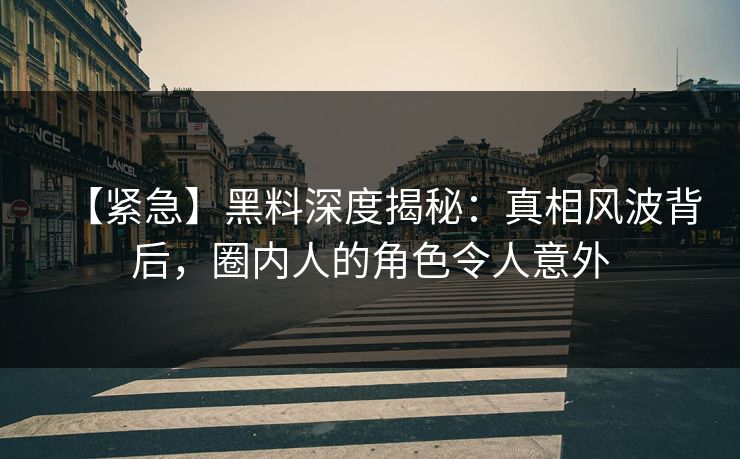 【紧急】黑料深度揭秘：真相风波背后，圈内人的角色令人意外